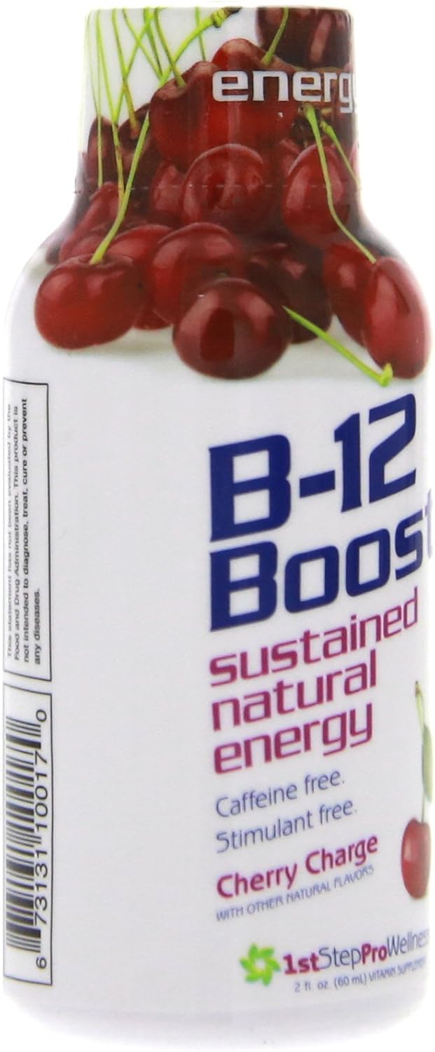 Energy-Boosting B-12 Cherry Charge Liquid Supplement - 12 Bottles (2 fl oz each)