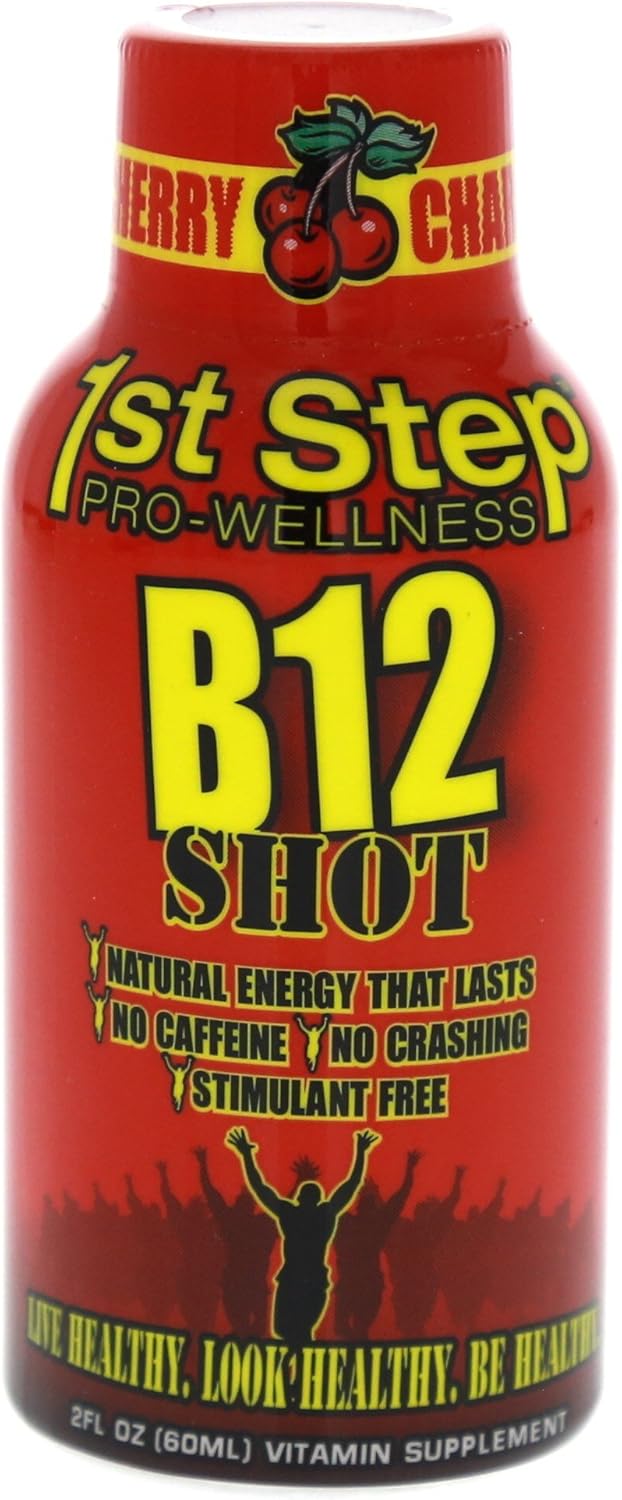 Energy-Boosting B-12 Cherry Charge Liquid Supplement - 12 Bottles (2 fl oz each)