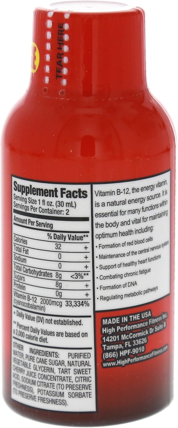 Energy-Boosting B-12 Cherry Charge Liquid Supplement - 12 Bottles (2 fl oz each)