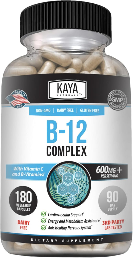 Energy-Boosting B-12 Complex Multivitamin Supplement with Biotin, Choline, Inositol, Folate, & Vitamin C for Men & Women - 180 Count