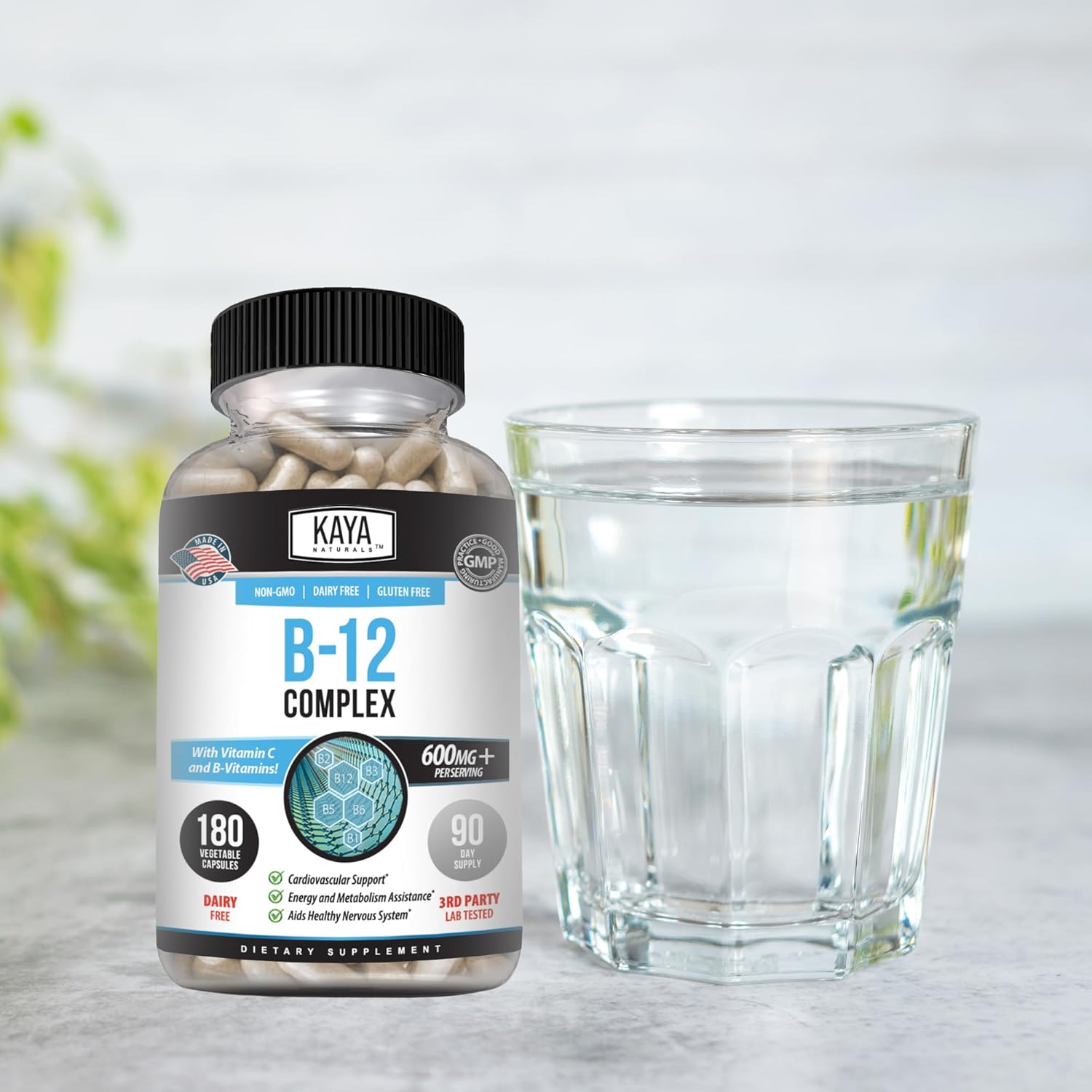 Energy-Boosting B-12 Complex Multivitamin Supplement with Biotin, Choline, Inositol, Folate, & Vitamin C for Men & Women - 180 Count