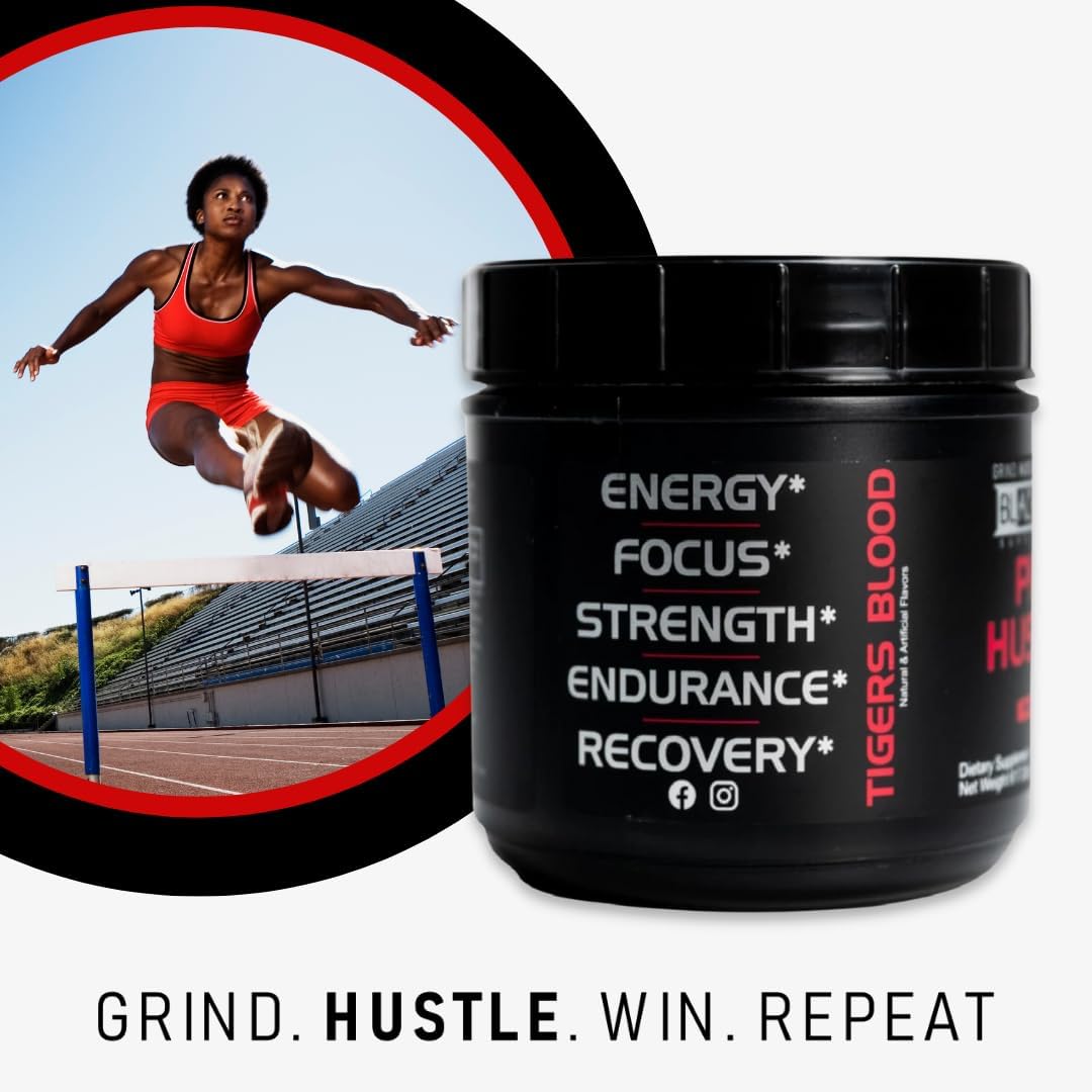Energy-Boosting BLACKLABEL Supplements PRE Hustle: Pre-Workout with Caffeine, Vitamins, Amino Acids - Enhance Strength, Focus, Endurance, Recovery - 30 Servings