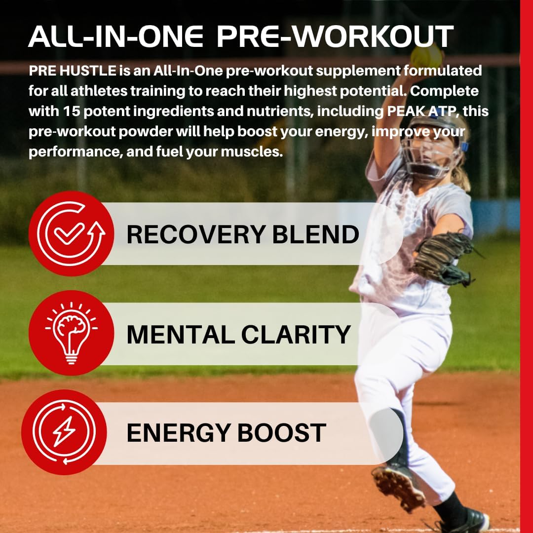 Energy-Boosting BLACKLABEL Supplements PRE Hustle: Pre-Workout with Caffeine, Vitamins, Amino Acids - Enhance Strength, Focus, Endurance, Recovery - 30 Servings