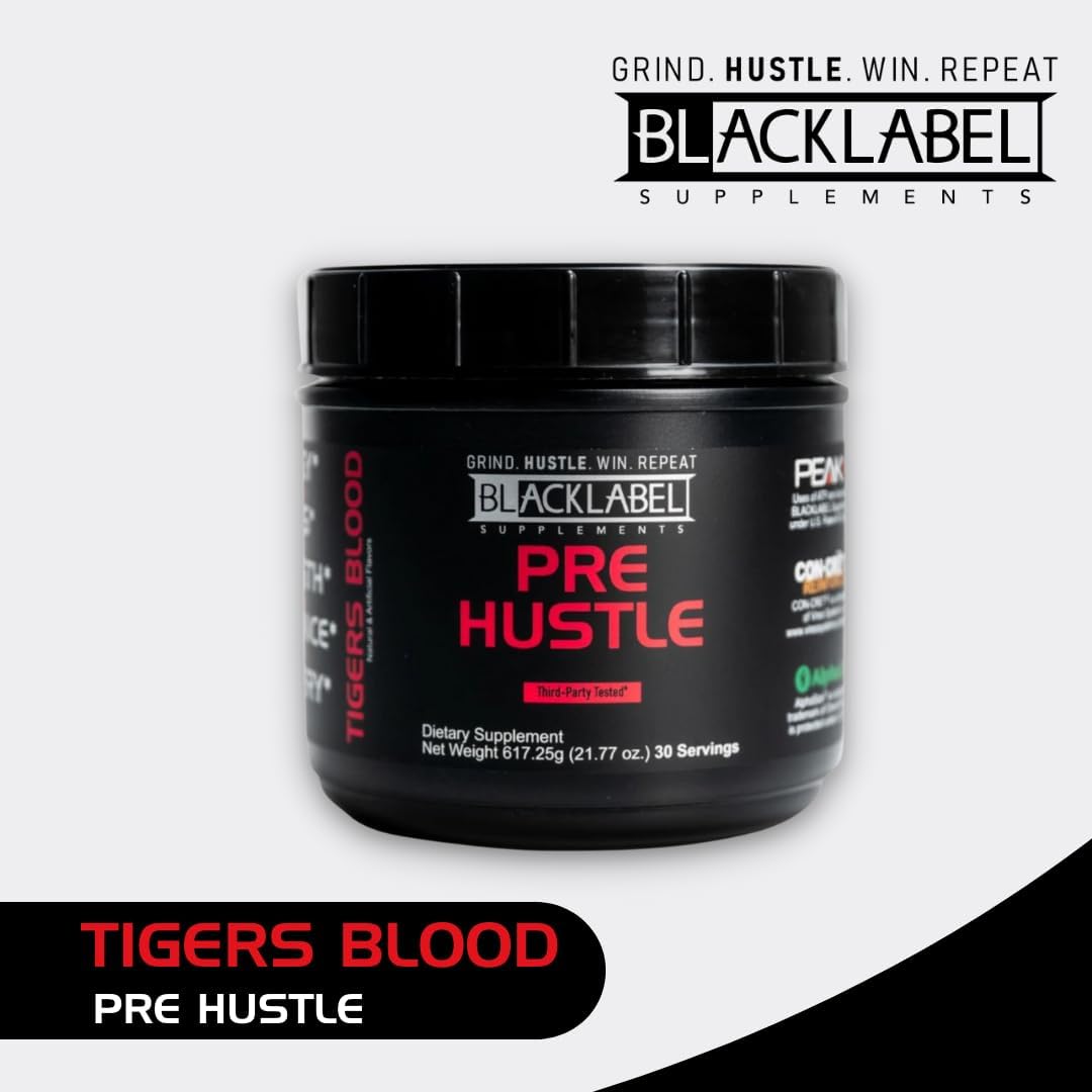 Energy-Boosting BLACKLABEL Supplements PRE Hustle: Pre-Workout with Caffeine, Vitamins, Amino Acids - Enhance Strength, Focus, Endurance, Recovery - 30 Servings
