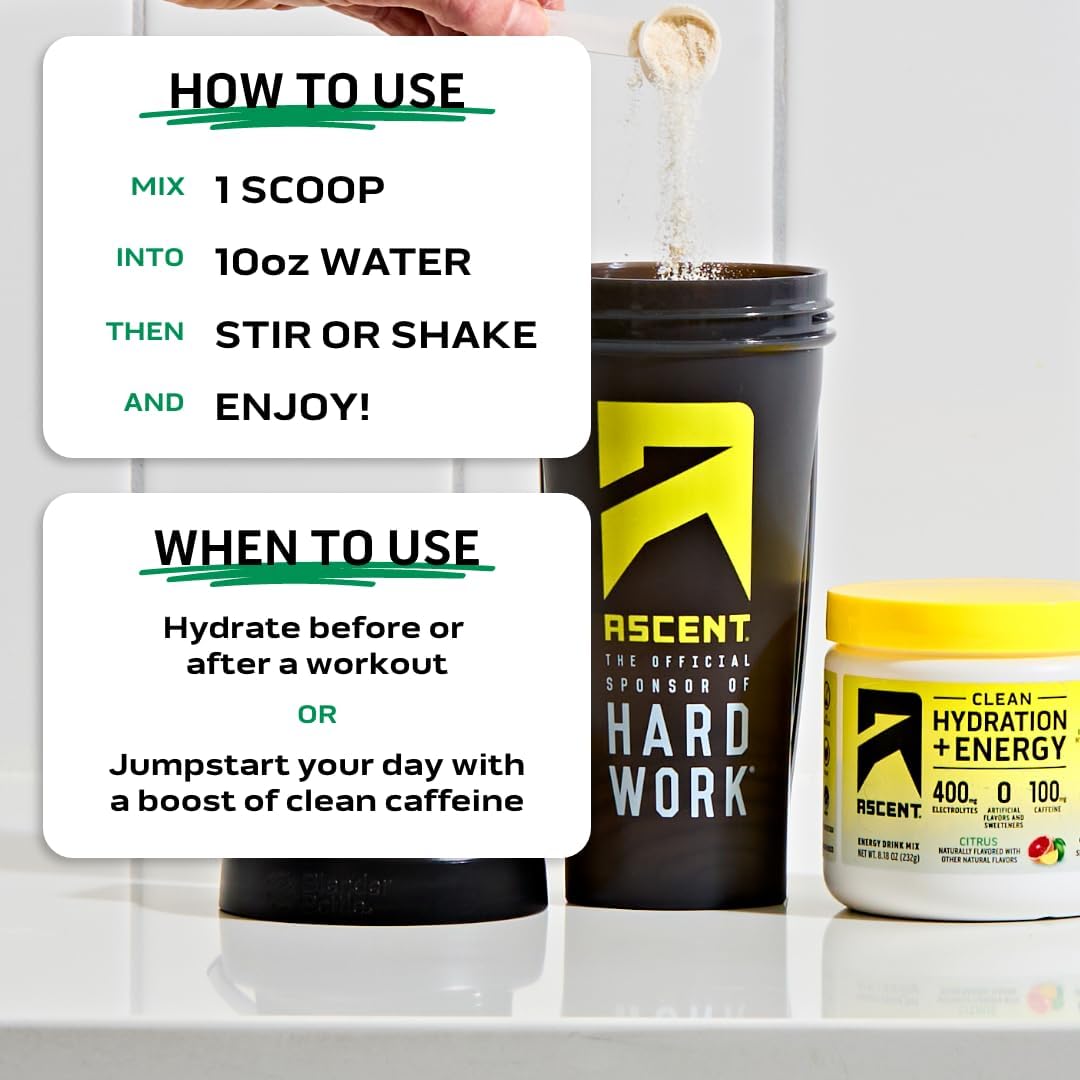 Energy-Boosting Citrus Electrolyte Powder with 100mg Caffeine - 400mg Electrolytes, 40 Servings, No Artificial Ingredients