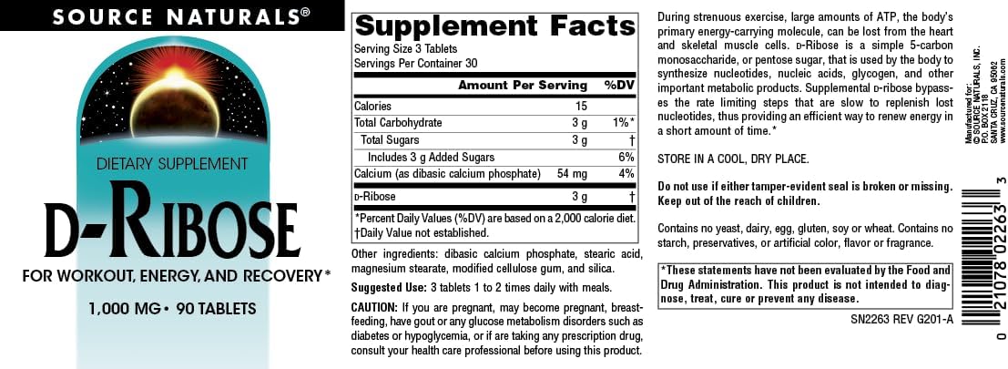 Energy-Boosting D-Ribose Tablets for Workout Recovery - 90 Count