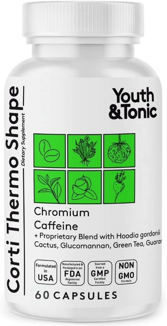Energy-Boosting Diet Pills for Men and Women | Youth & Tonic Corti-Thermo Shape Capsules with Caffeine, Chromium, Guarana, and Hoodia Gordonii for Metabolism Support and Focus