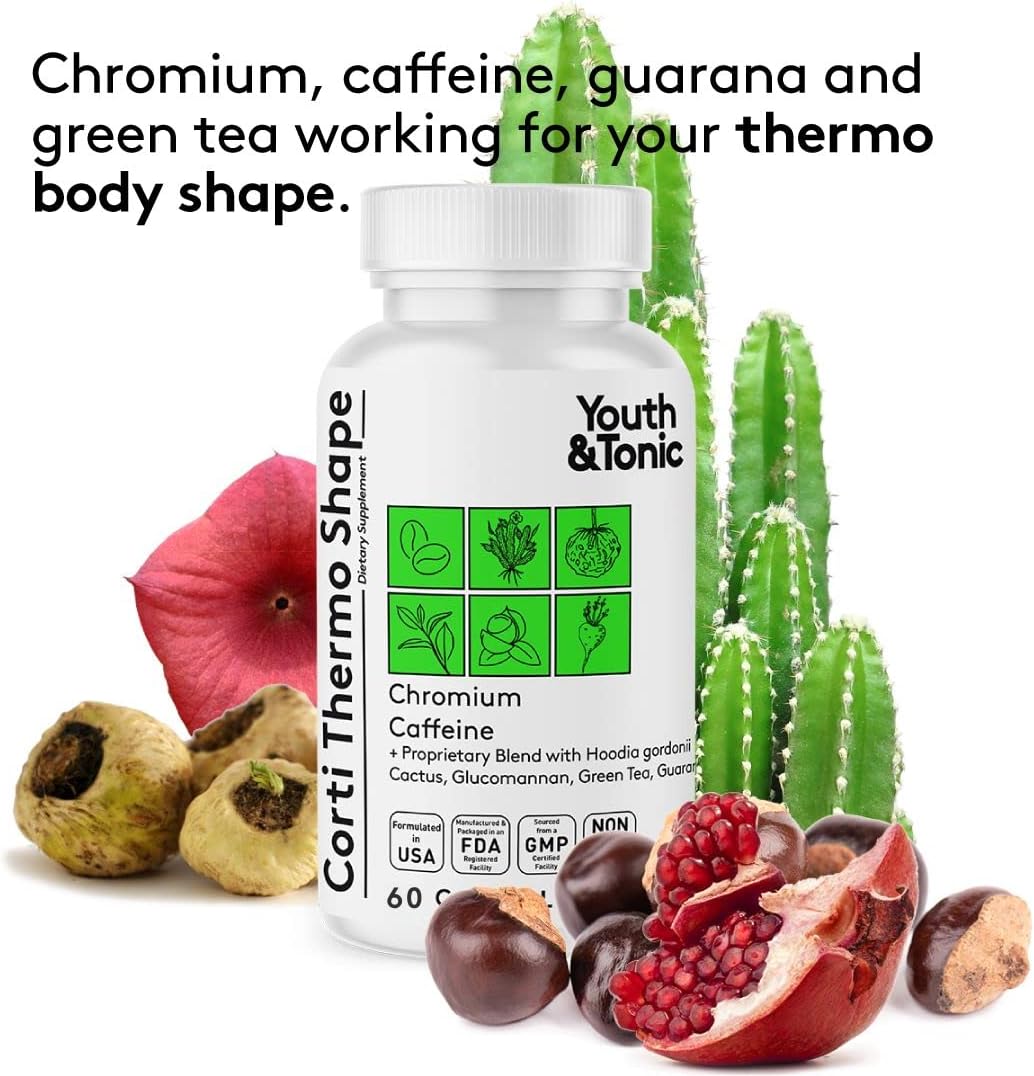Energy-Boosting Diet Pills for Men and Women | Youth & Tonic Corti-Thermo Shape Capsules with Caffeine, Chromium, Guarana, and Hoodia Gordonii for Metabolism Support and Focus