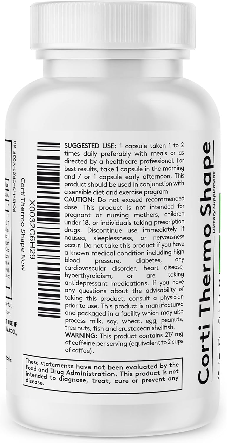 Energy-Boosting Diet Pills for Men and Women | Youth & Tonic Corti-Thermo Shape Capsules with Caffeine, Chromium, Guarana, and Hoodia Gordonii for Metabolism Support and Focus