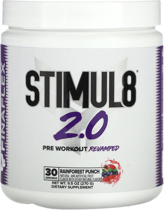 Energy-Boosting FINAFLEX STIMUL8 2.0 Pre Workout Rainforest Punch Formula - Enhances Focus & Strength - Includes Beta-Alanine, Alpha GPC, Caffeine - 30 Servings