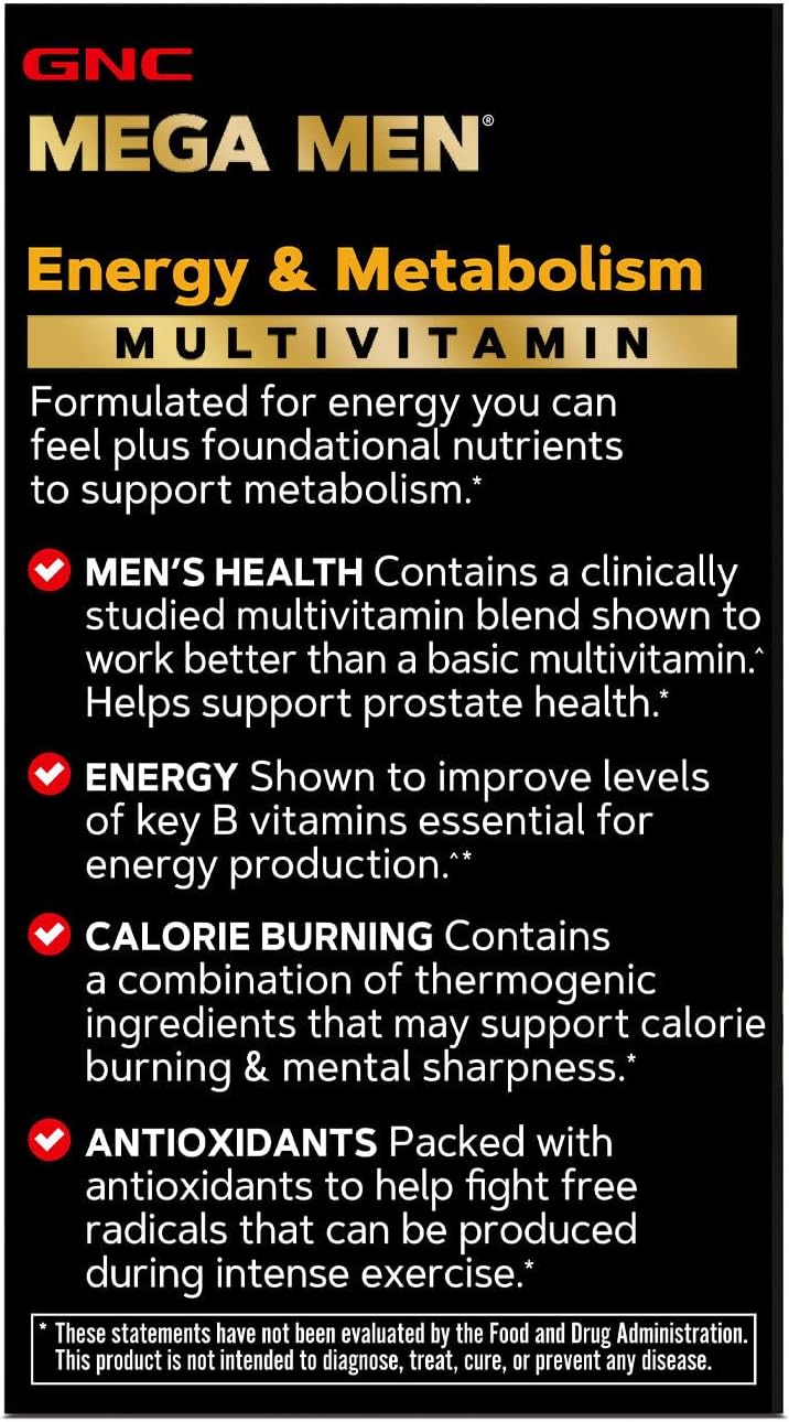 Energy-Boosting Multivitamin for Men | GNC Mega Men Metabolism & Antioxidants | 90 Capsules
