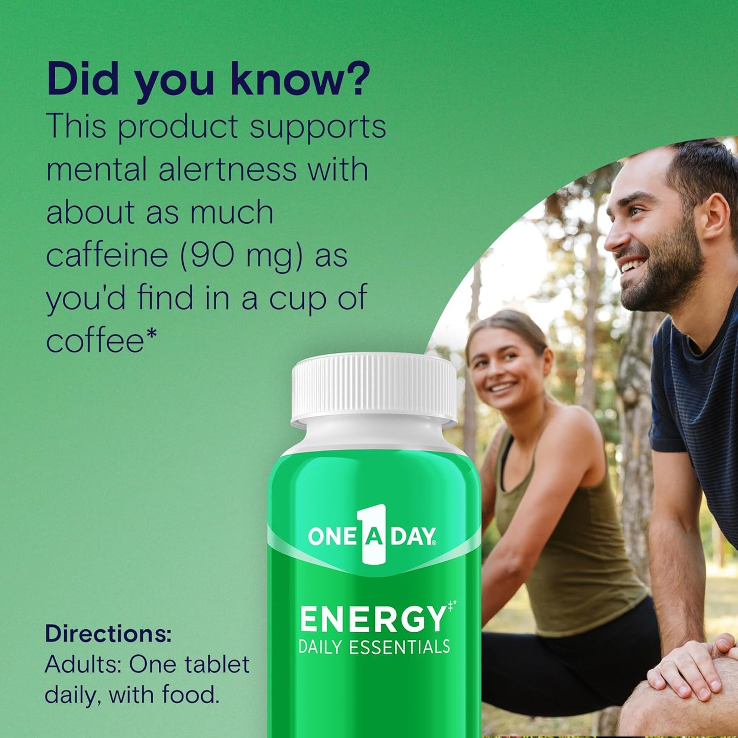 Energy Boosting Multivitamin for Physical & Mental Alertness, 120 Count - Vitamin B6, B12, Caffeine, Folic Acid