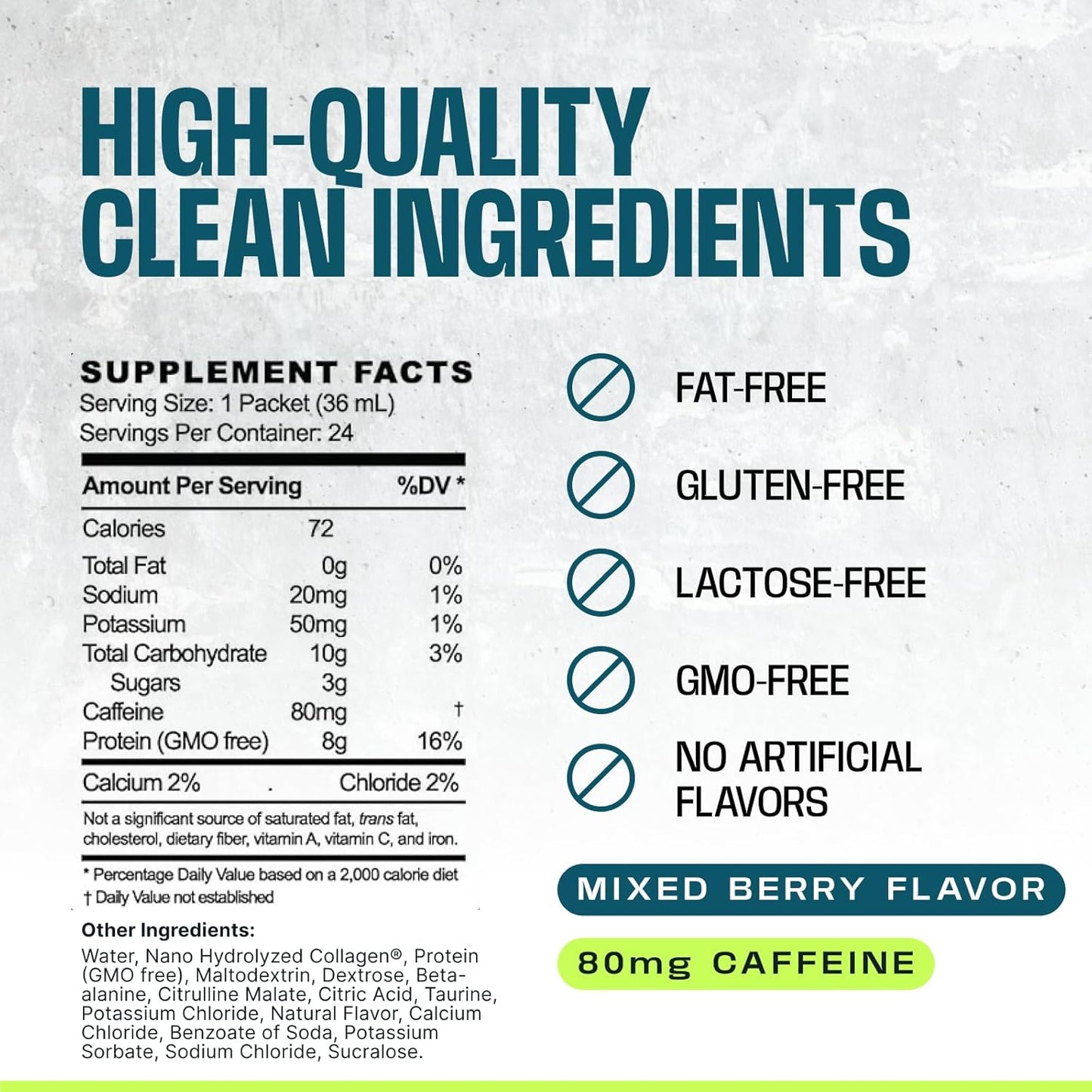 Energy-Boosting Pre Workout Shot & Gel with Caffeine, Beta Alanine, Protein, and Electrolytes - Berry Flavor, 24 Pack of 1.2 oz Packets