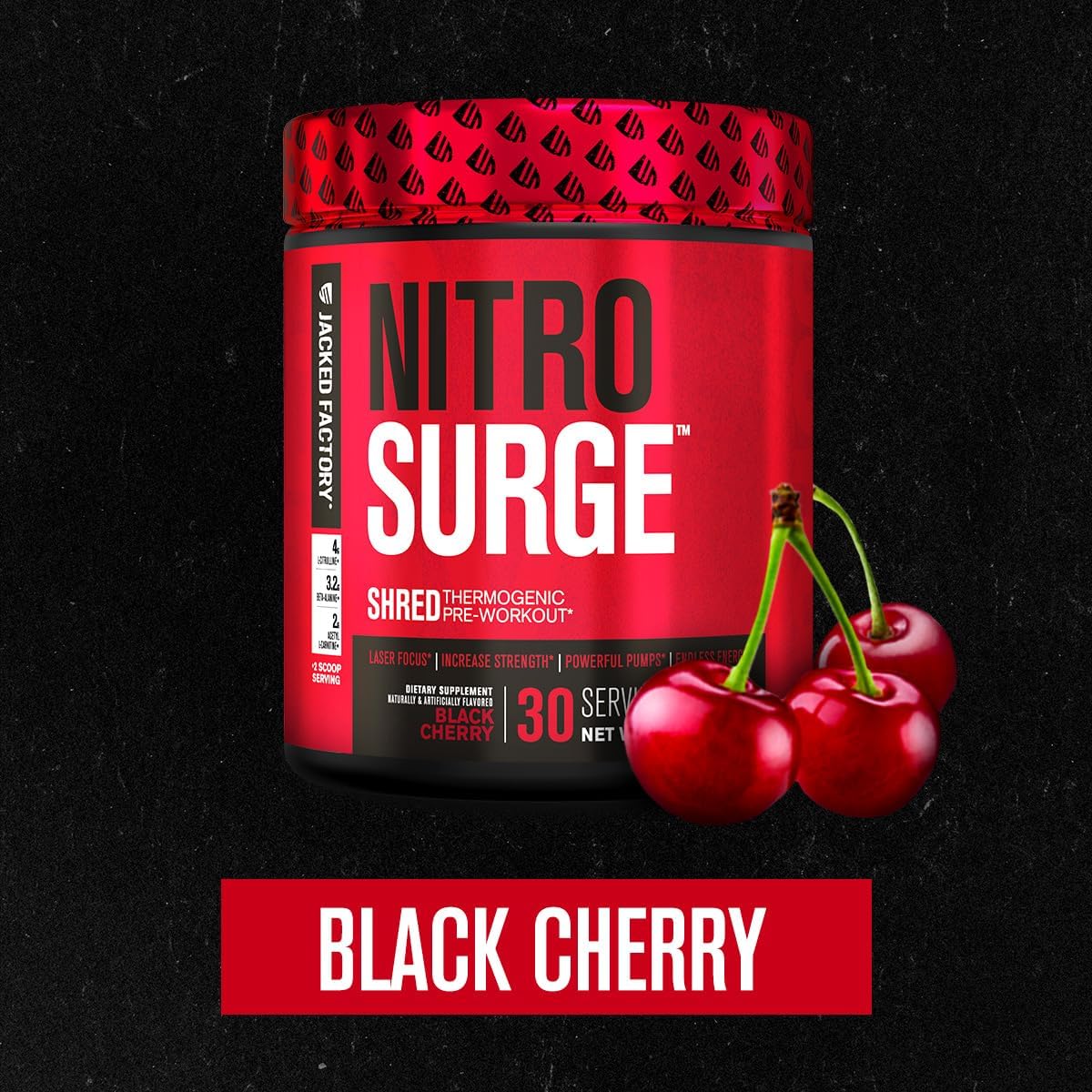 Energy-Boosting Pre Workout Supplement for Sharp Focus & Strength Gains - Nitric Oxide Booster & Powder - 30 Servings, Black Cherry Flavor