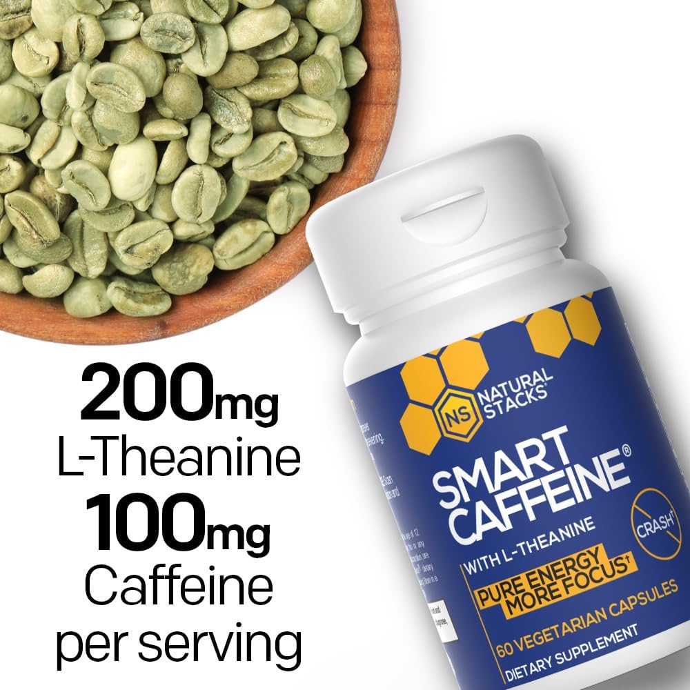 Energy-Boosting Smart Caffeine Pills with L-Theanine - Natural Stack for Focus and Alertness - Non-Jittery Formula - 60 Capsules