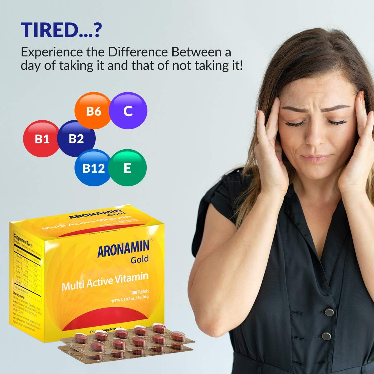 Energy-Boosting Vitamin Aronamin Gold Tablets - Fights Fatigue, Supports Hematopoiesis - 100 Count