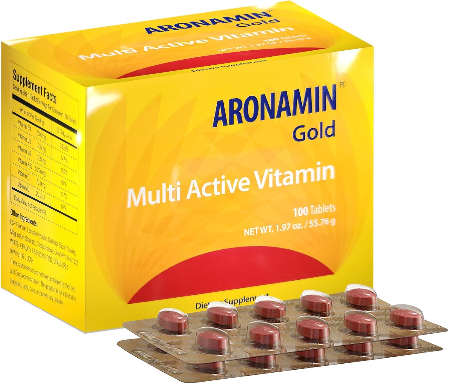 Energy-Boosting Vitamin Aronamin Gold Tablets - Fights Fatigue, Supports Hematopoiesis - 100 Count