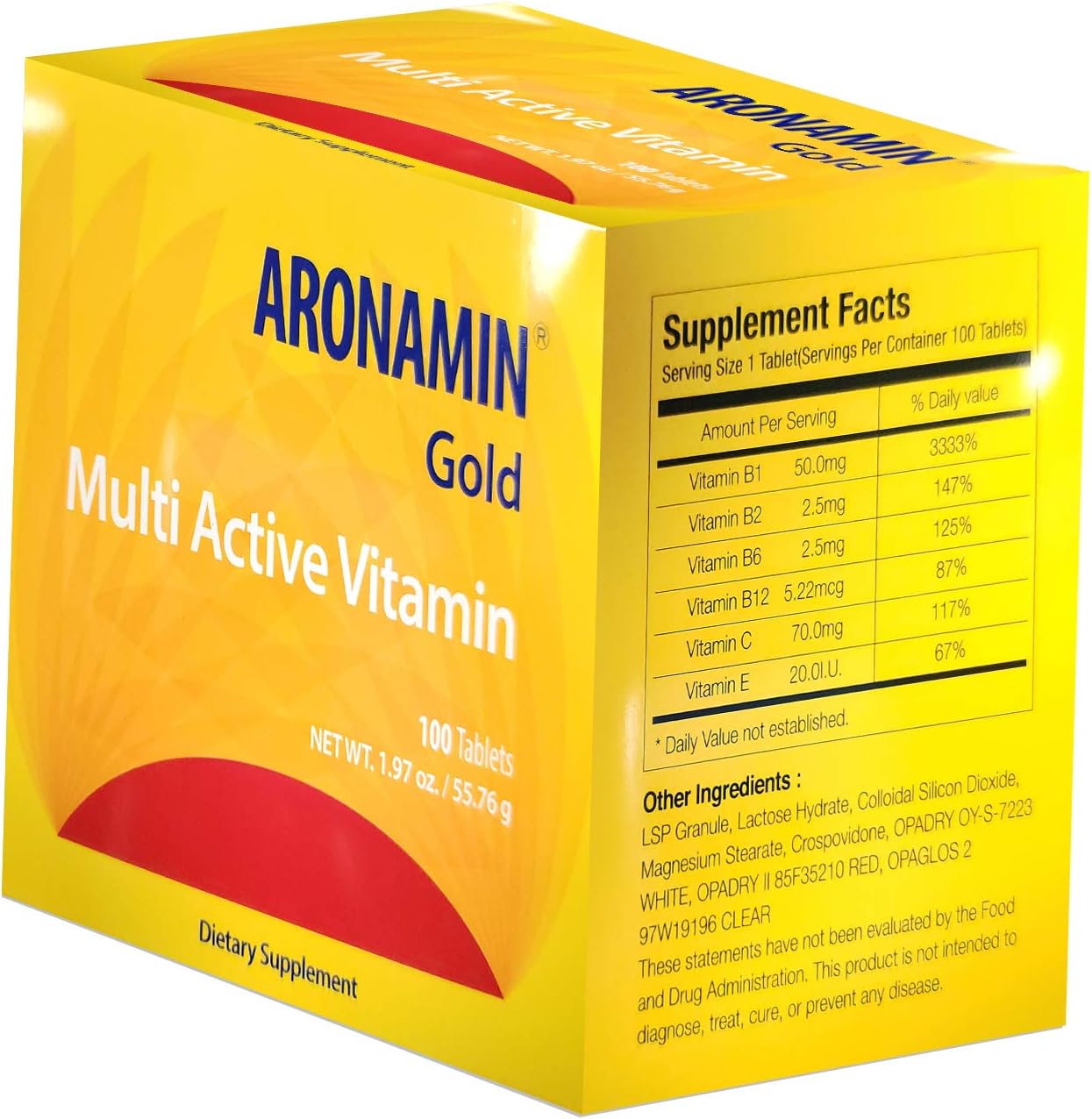Energy-Boosting Vitamin Aronamin Gold Tablets - Fights Fatigue, Supports Hematopoiesis - 100 Count