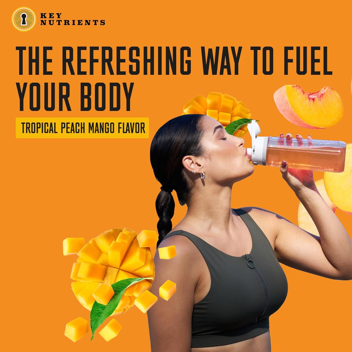 Energy Drink Powder with Electrolytes - Sugar-Free Endurance & Energy Supplement - Natural Caffeine, Taurine, Zinc - Tropical Peach Mango Flavor