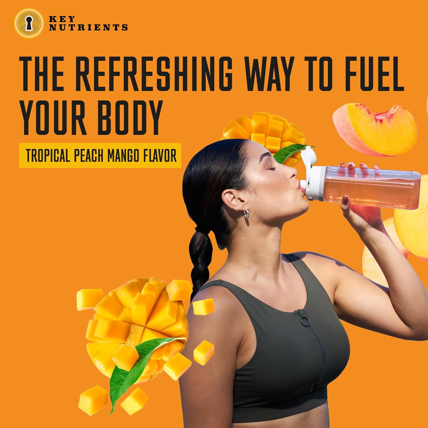 Energy Drink Powder with Electrolytes - Sugar-Free Endurance & Energy Supplement - Natural Caffeine, Taurine, Zinc - Tropical Peach Mango Flavor