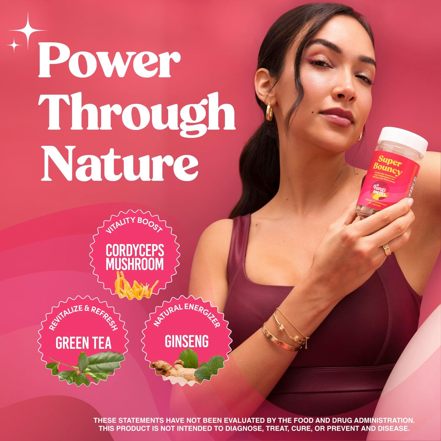 Energy & Focus Mushroom Supplement with Cordyceps, Beta-Glucan, Green Tea Extract, and Ginseng - Immune Support & Memory Boost - 60 Capsules