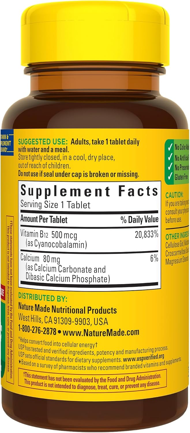 Energy Metabolism Support: Nature Made Vitamin B12 500 mcg, 200 Tablets