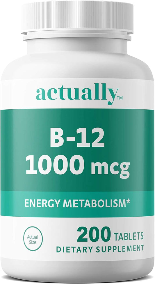 Energy Metabolism Support: Vitamin B12 1000mcg Tablets - 200 Day Supply with 200 Count