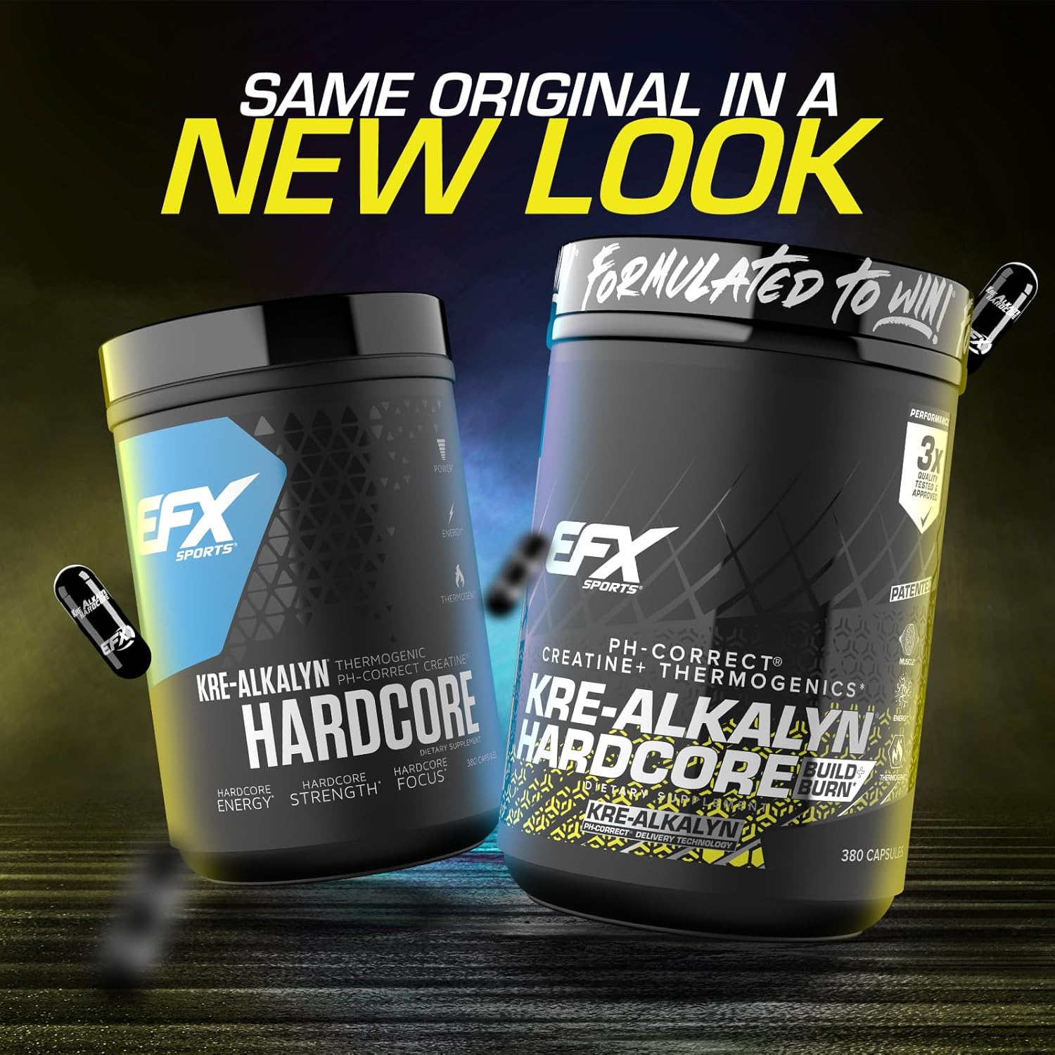 Energy & Strength Pre Workout Pills | EFX Sports Kre-Alkalyn Hardcore Creatine Monohydrate Supplement | Thermogenic pH Correct Formula | 380 Capsules, 126 Servings