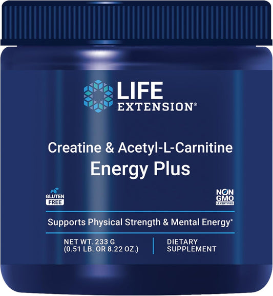 Energy Support Supplement with Creatine Monohydrate & Acetyl-L-Carnitine - 30 Servings, Vegetarian & Non-GMO