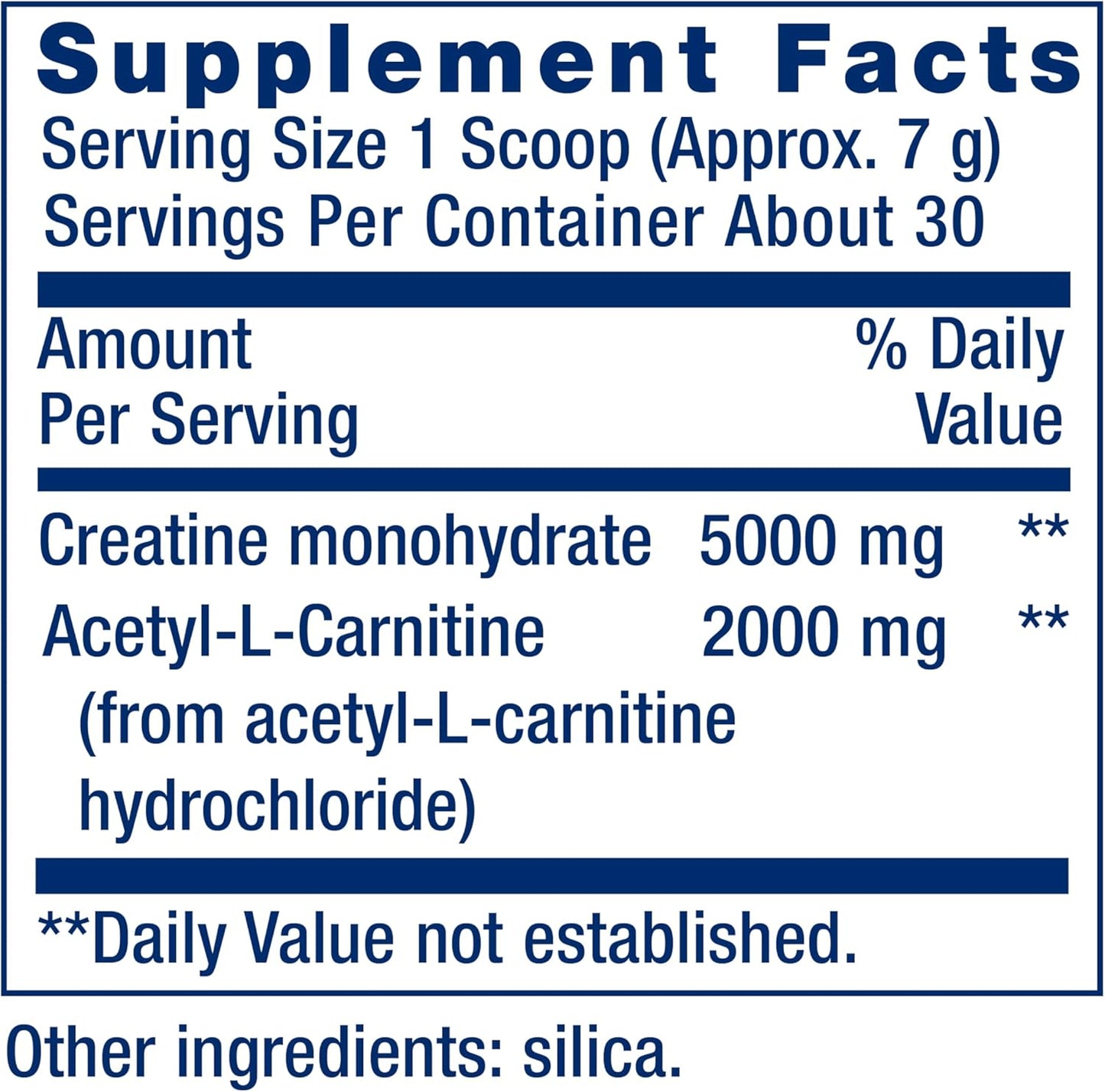 Energy Support Supplement with Creatine Monohydrate & Acetyl-L-Carnitine - 30 Servings, Vegetarian & Non-GMO