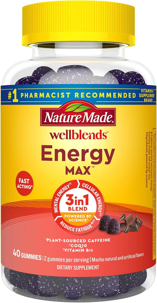 EnergyMAX Gummies with Caffeine, CoQ10, and Vitamin B12 for Fast-Acting Energy Support - 40 Gummies