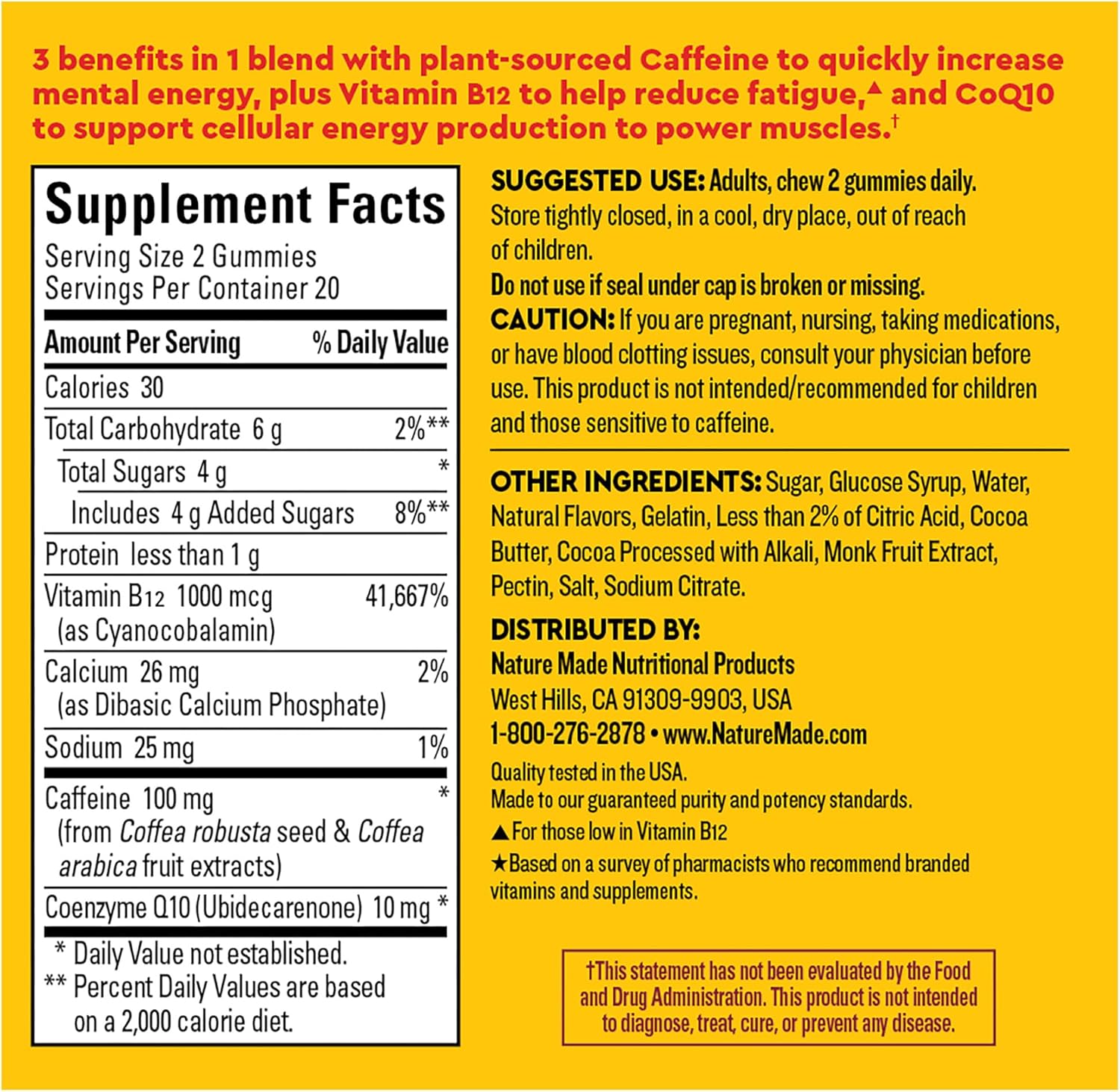 EnergyMAX Gummies with Caffeine, CoQ10, and Vitamin B12 for Fast-Acting Energy Support - 40 Gummies