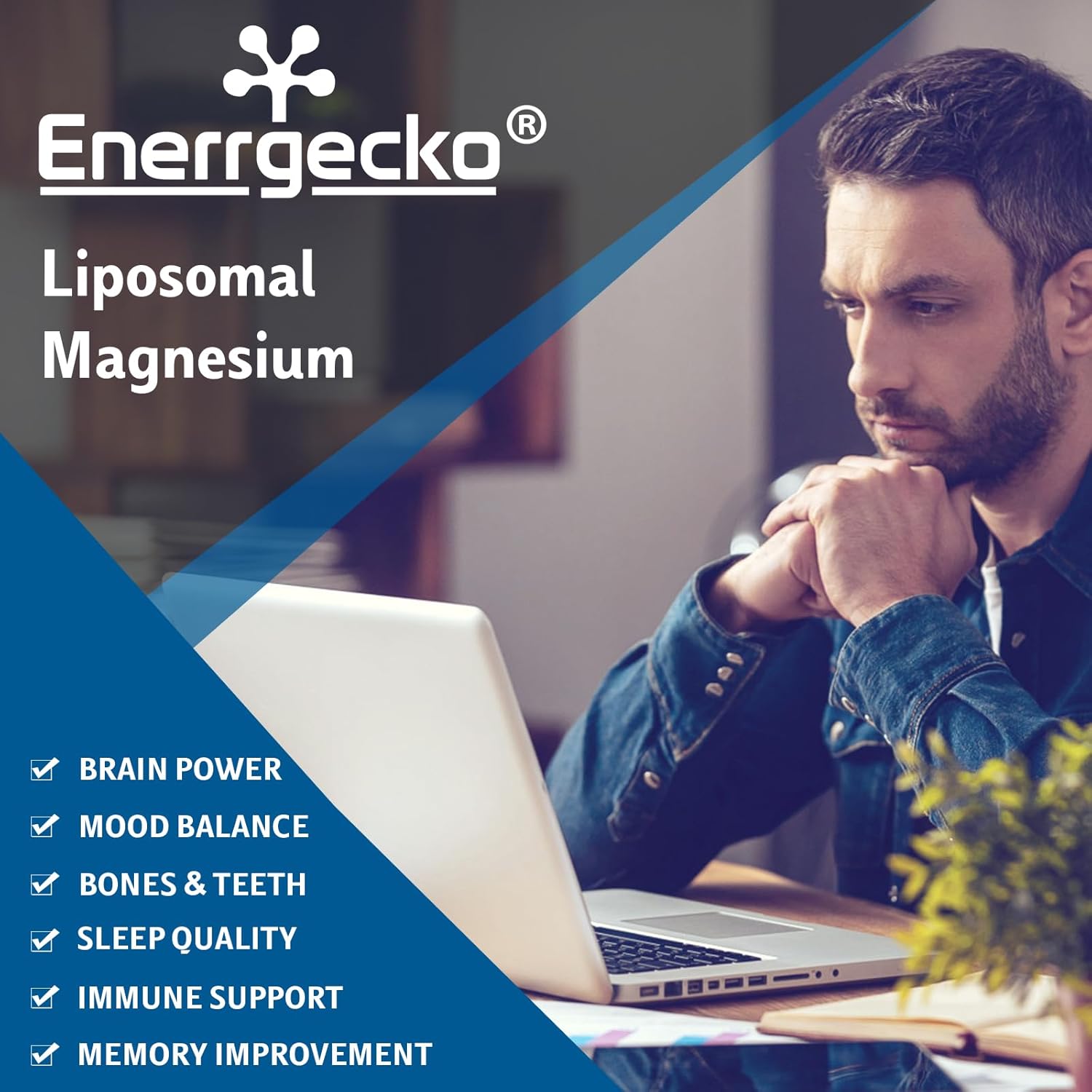 Enerrgecko Liposomal Magnesium Softgels 2000mg with Vitamin D3 & K2 for Brain, Bone Health, and Muscle Relaxation - Non-GMO, Gluten-Free 60 Softgels