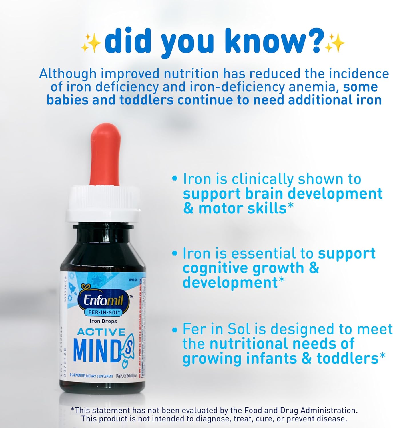 Enfamil Fer-In-Sol Iron Drops for Babies, Brain Development Support, 50 mL Bottle