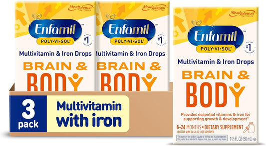 Enfamil Poly-Vi-Sol Liquid Multivitamin Drops with Iron for Growth & Development - 50mL Bottle (Pack of 3)
