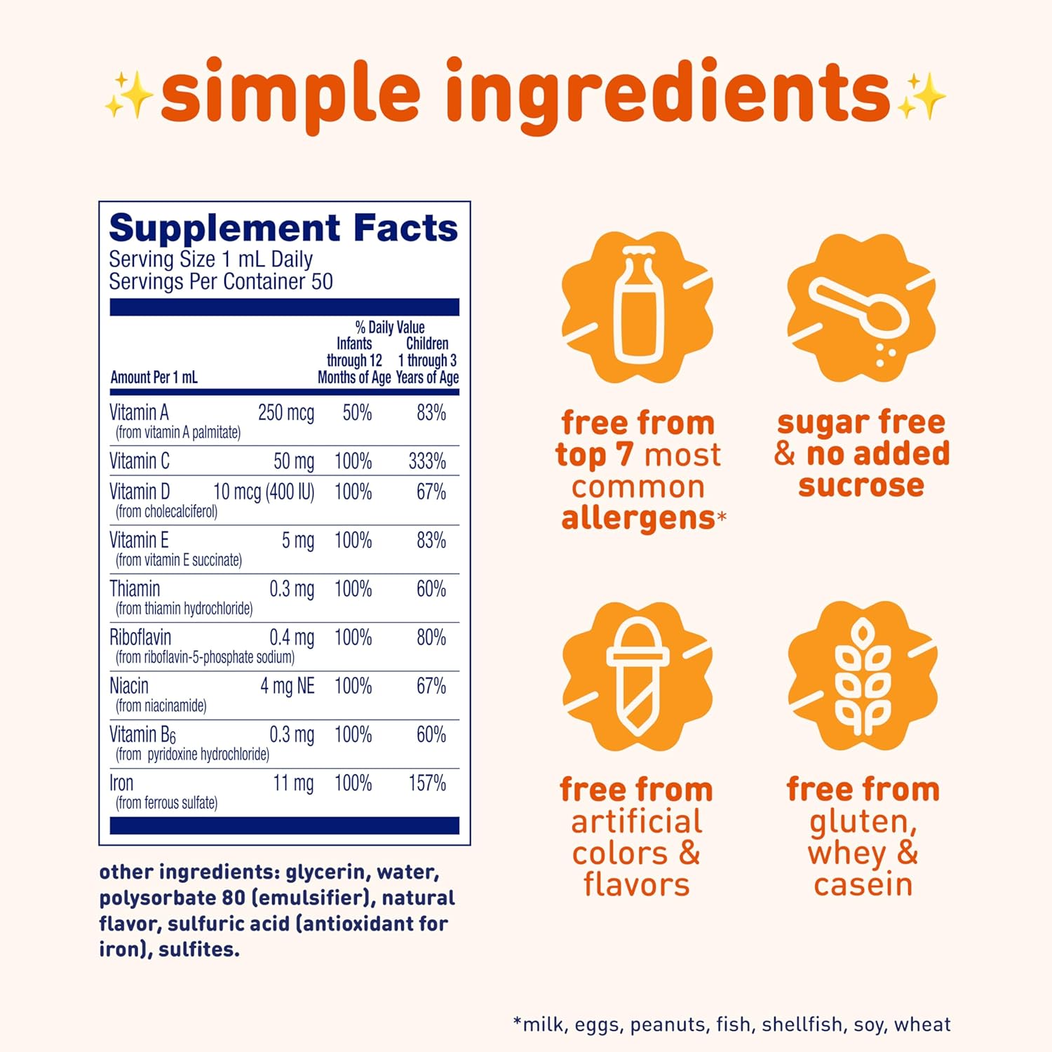 Enfamil Poly-Vi-Sol Liquid Multivitamin Drops with Iron - Supports Growth & Development - 50mL Bottle