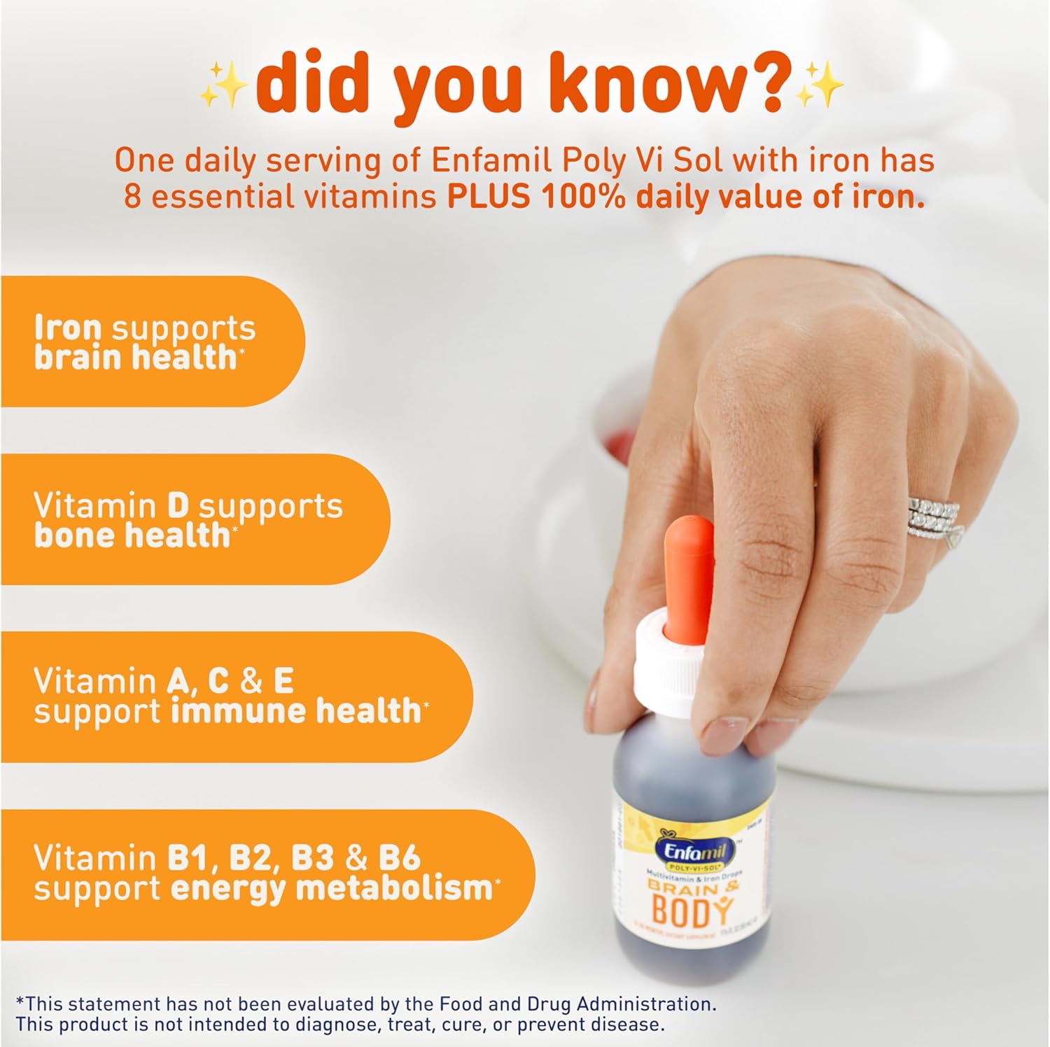 Enfamil Poly-Vi-Sol Liquid Multivitamin Drops with Iron for Growth & Development - 50mL Bottle (Pack of 3)