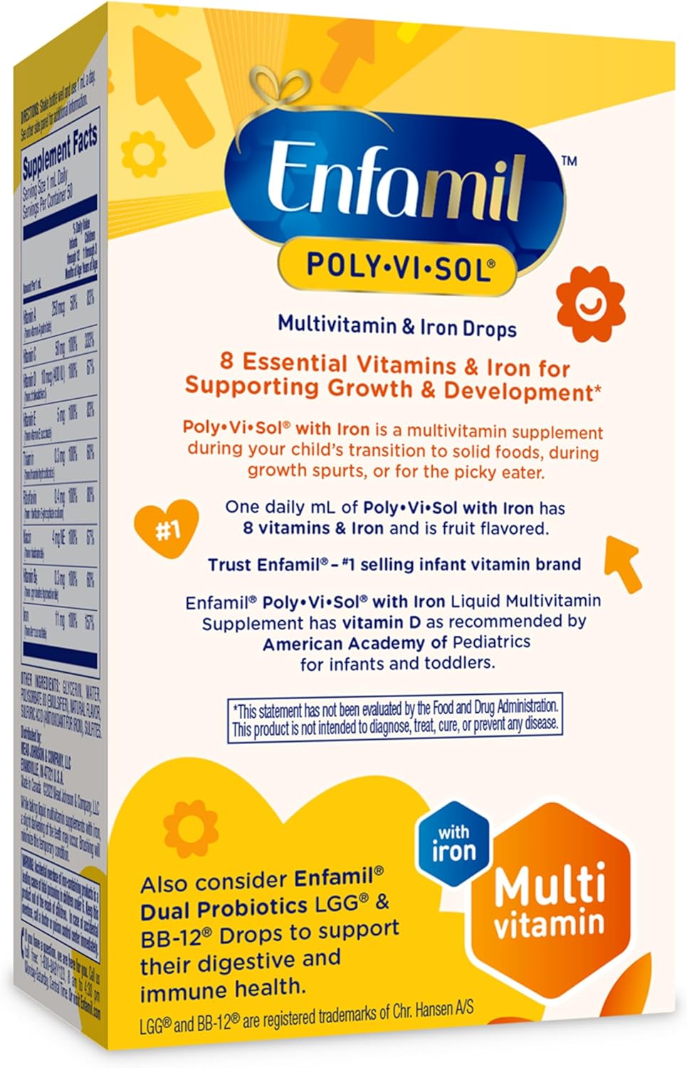 Enfamil Poly-Vi-Sol Liquid Multivitamin Drops with Iron for Growth & Development - 50mL Bottle (Pack of 3)