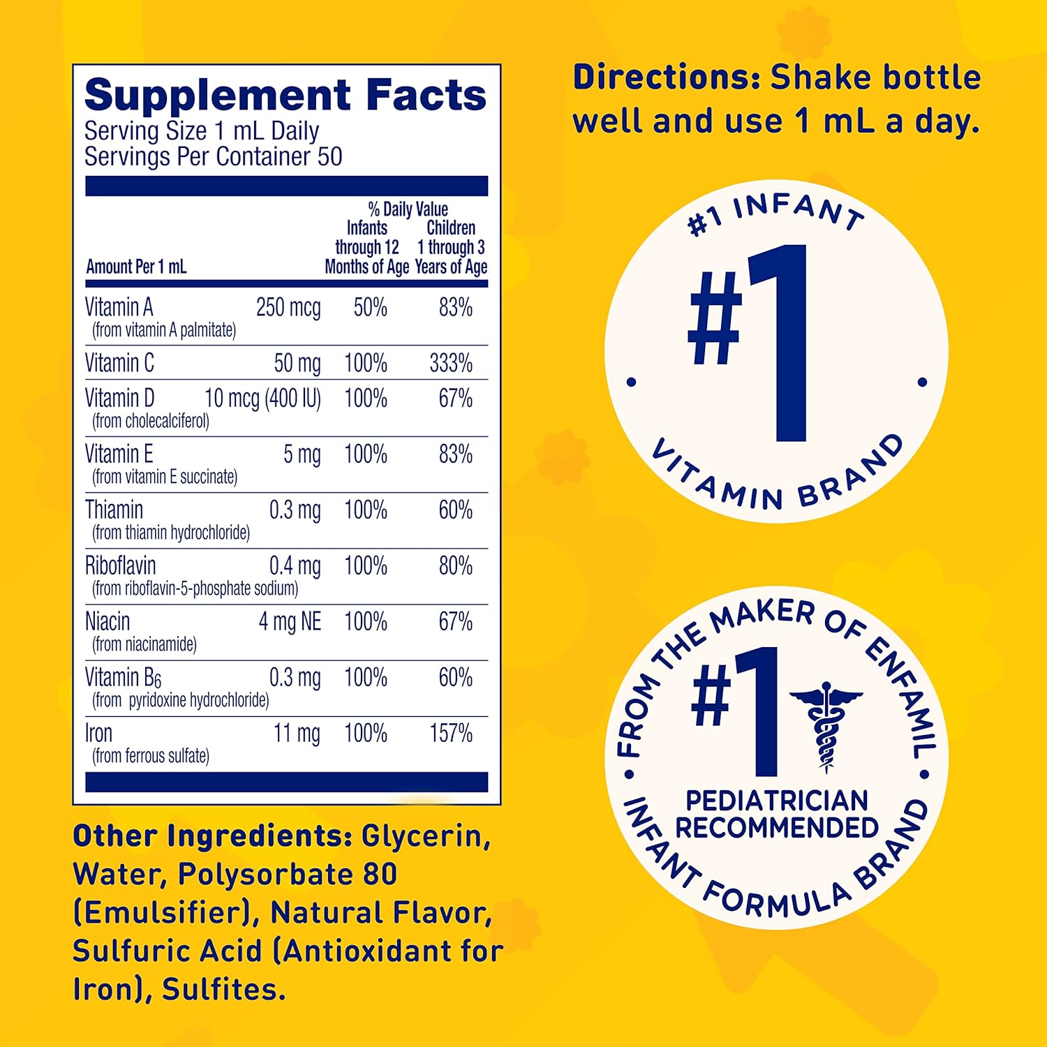 Enfamil Prenatal & Baby Vitamins Poly-Vi-Sol 8 Supplement Drops - 50mL Dropper Bottle (2 Pack) - Growth & Development Support for Infants & Toddlers