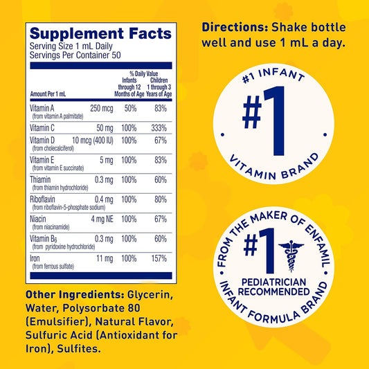 Enfamil Prenatal & Baby Vitamins Poly-Vi-Sol 8 Supplement Drops - 50mL Dropper Bottle (2 Pack) - Growth & Development Support for Infants & Toddlers