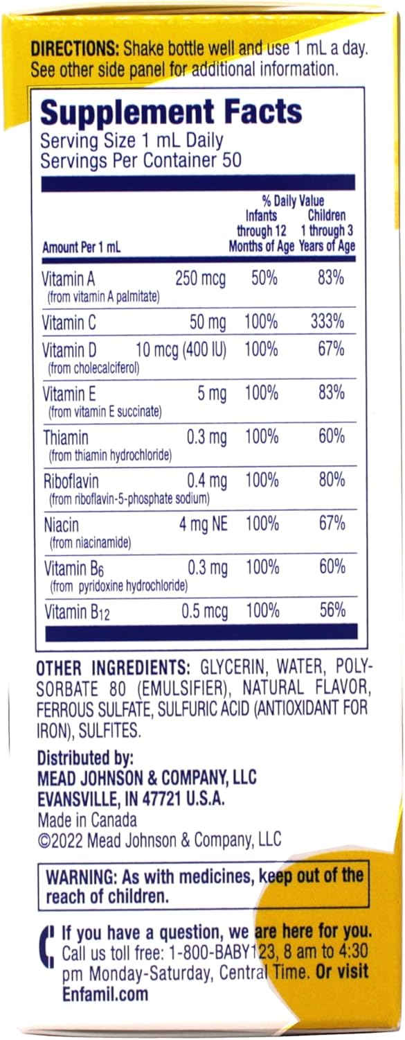 Enfamil Prenatals & Baby Vitamins Poly-Vi-Sol with Iron Drops, Fruit Flavor, 50 ml for Infants and Toddlers