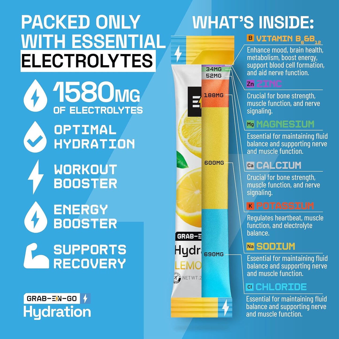 Engineered Nutrition EN Lemonade Electrolyte Powder Packets - Keto Hydration, Zero Cal, Vegan, Non-GMO, Organic, Gluten-Free - 18 CT