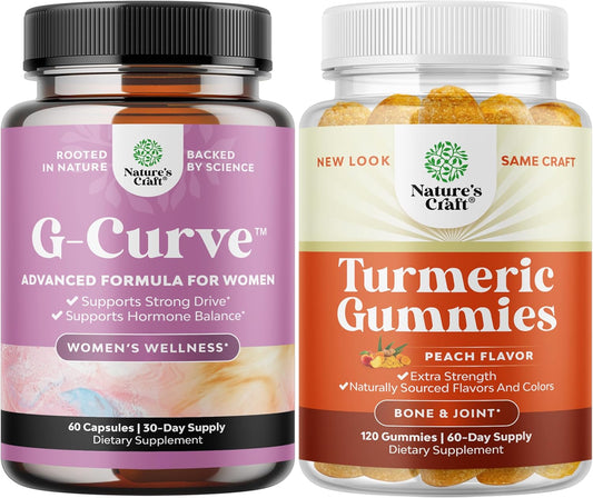 Enhance Curves with G-Curve Breast and Butt Pills + Turmeric Gummies for Adults - Joint Support and Peach Flavor