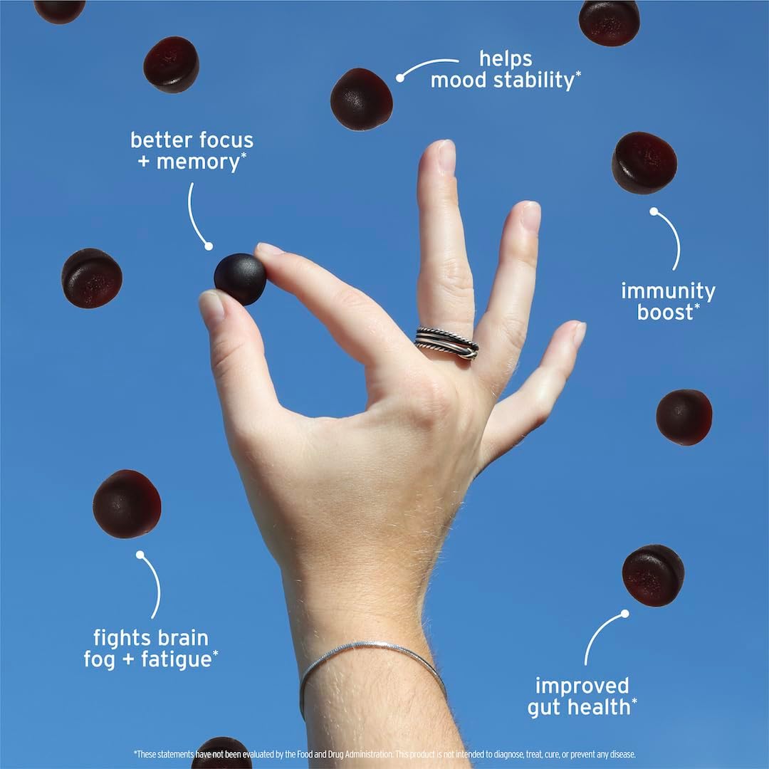 Enhance Focus and Mood with SUNMED All-in-One Mushroom Gummy Supplements - 60ct Cognitive and Immune Support with Wild Raspberry Flavor