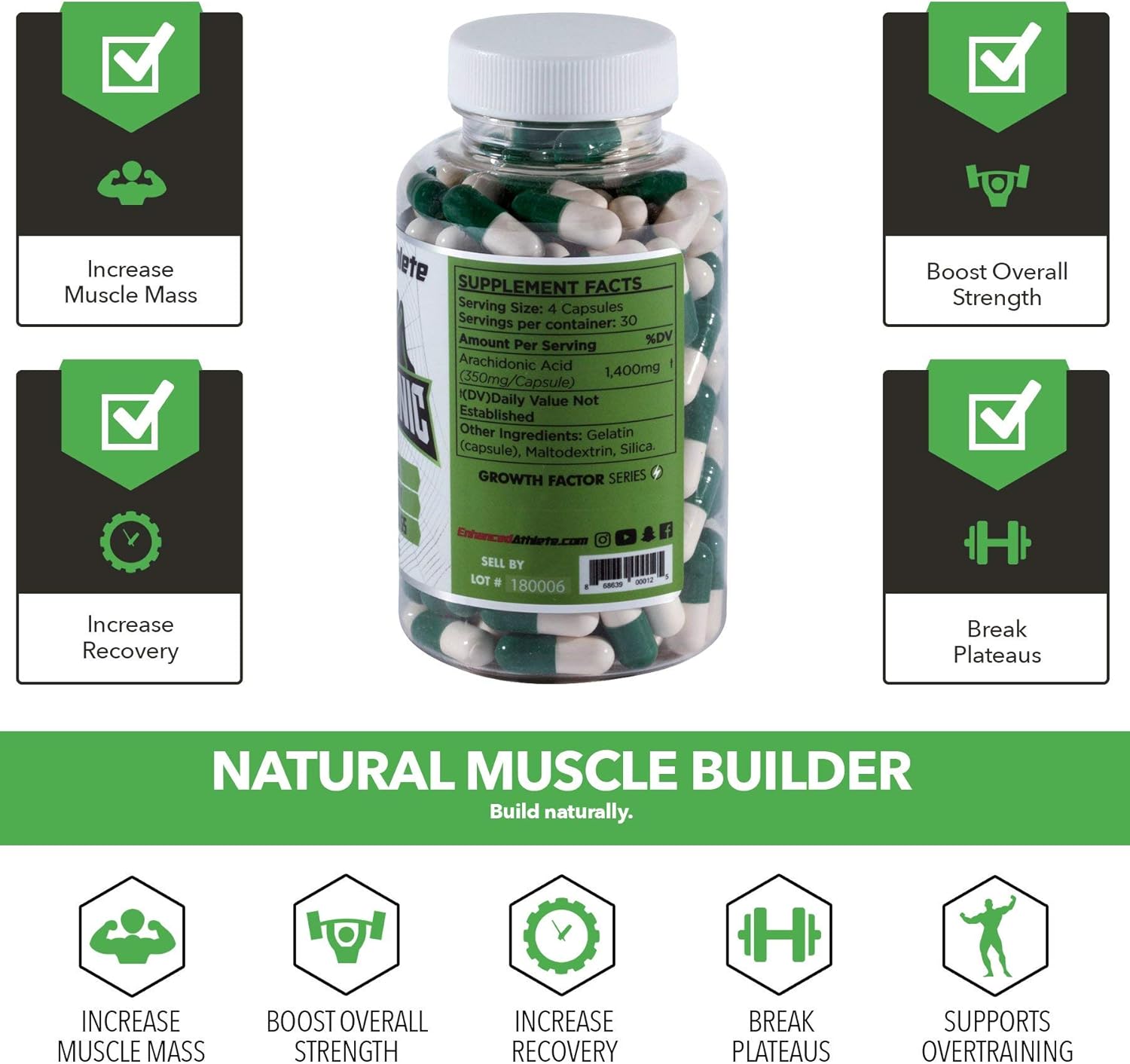 Enhanced Athlete Arachidonic Acid Supplement for Muscle Mass & Recovery - 120 Capsules