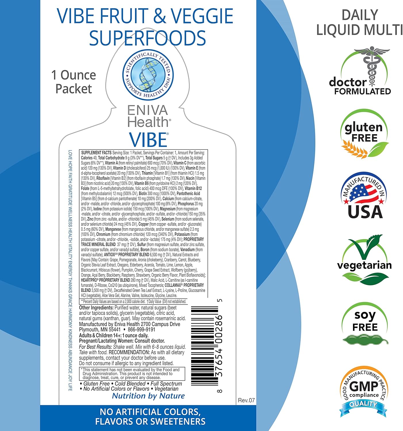 Eniva Health Vibe Liquid Multivitamin Mineral Supplements with Amino Acids - Daily Fruits and Veggies Supplement for Men & Women - Doctor Formulated in USA