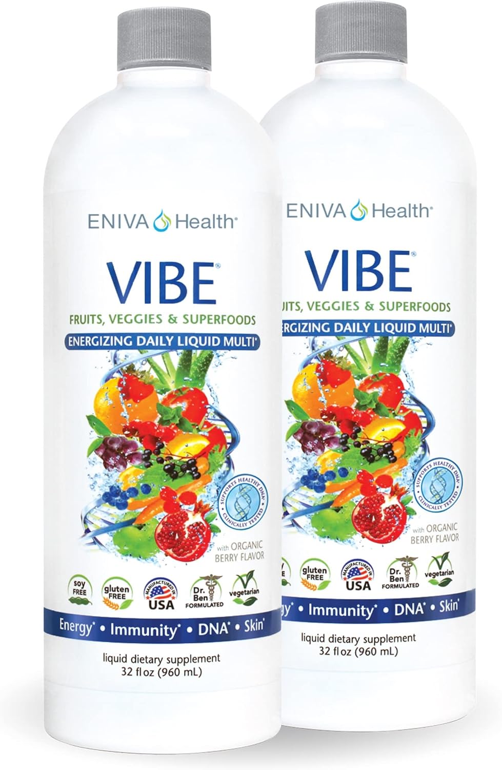 Eniva Health Vibe Liquid Multivitamin with Fruit & Veggie Superfood | Doctor Formulated | 2 Bottle Value Pack 64 oz