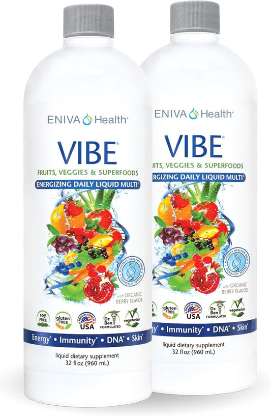 Eniva Health Vibe Liquid Multivitamin with Fruit & Veggie Superfood | Doctor Formulated | 2 Bottle Value Pack 64 oz