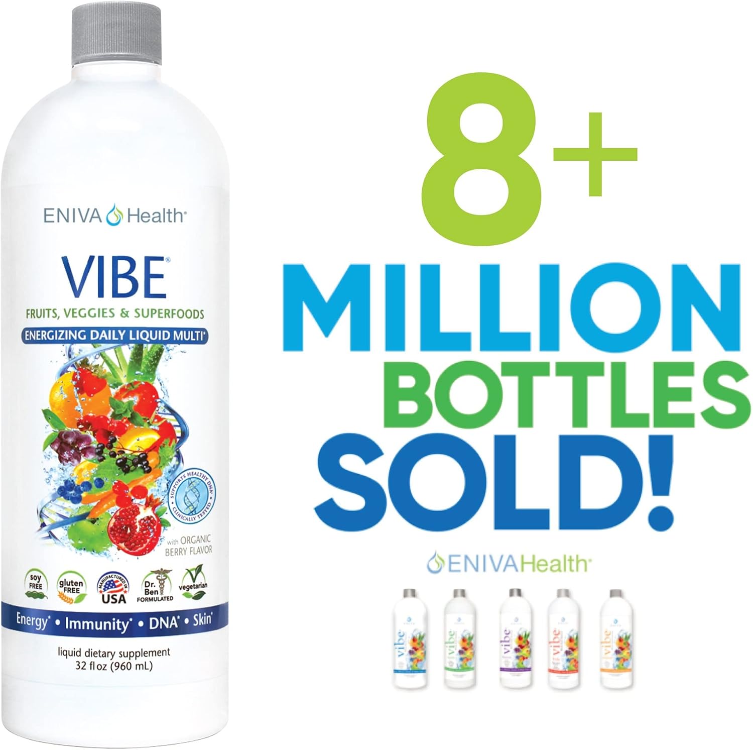 Eniva Health Vibe Liquid Multivitamin with Fruit & Veggie Superfood | Doctor Formulated | 2 Bottle Value Pack 64 oz