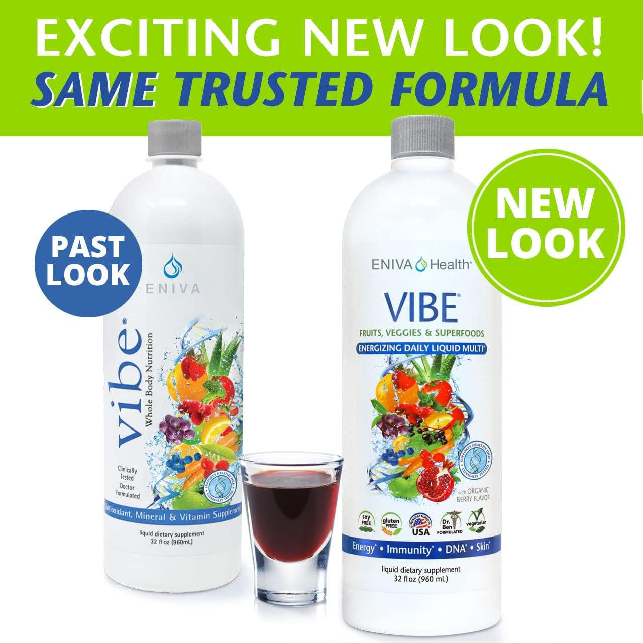 Eniva Health Vibe Liquid Multivitamin with Fruit & Veggie Superfood | Doctor Formulated | 2 Bottle Value Pack 64 oz
